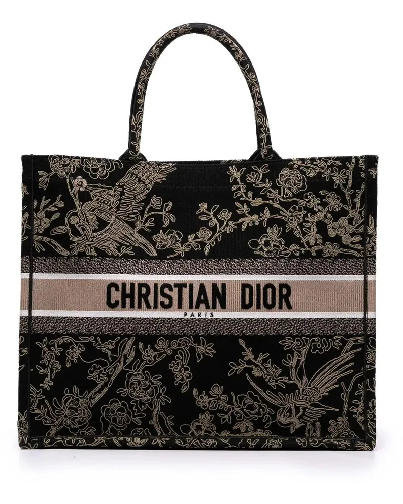 Dior Shopper Large Canvas Embroidered Jardin d'Hiver Book Tote schwarz Schwarz