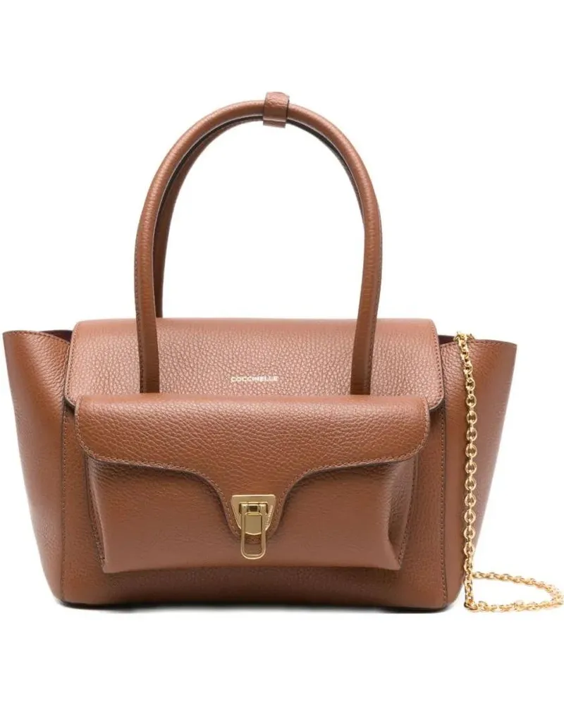 Coccinelle Shopper & Totes Structured Calfskin Shopper Bag With Gold-Tone Acc braun Braun