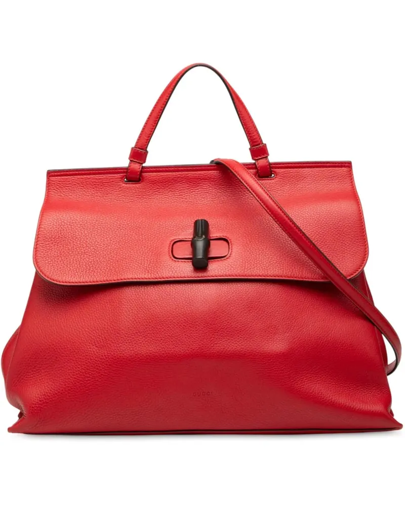Gucci Hobo Bags Large Leather Bamboo Daily Satchel rot Rot