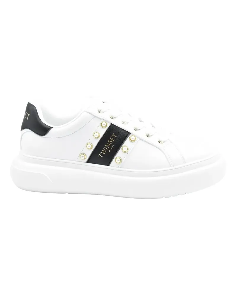 Twin-Set Low-Top Sneaker Sneakers With Contrasting Heel Tab And Gold Studs weiß Weiß