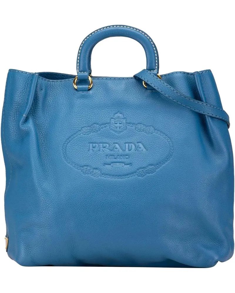 Prada Hobo Bags 2000-2013 Vitello Daino Canapa Open Convertible To blau Blau