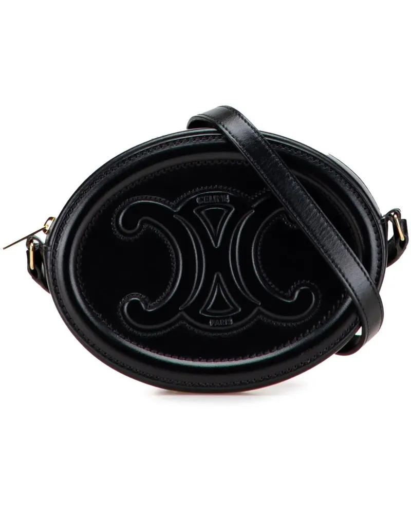 Celine Hobo Bags Small Calfskin Cuir Triomphe Oval Crossbody schwarz Schwarz