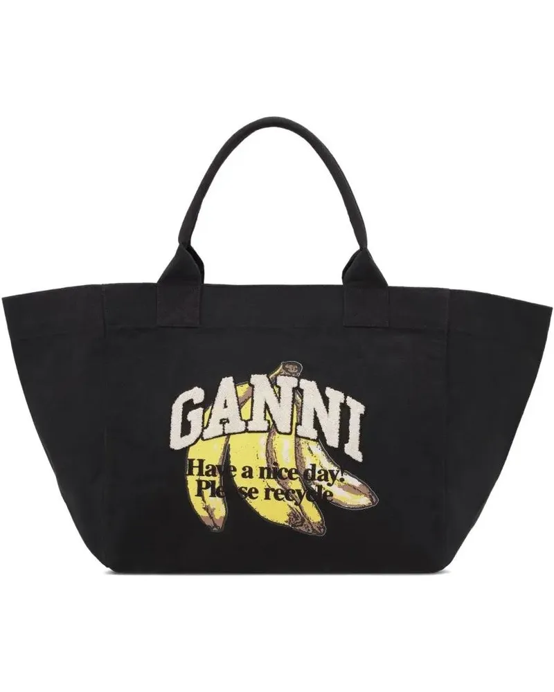 Ganni Hobo Bags Shopper Bag Xxl Banana Print schwarz Schwarz