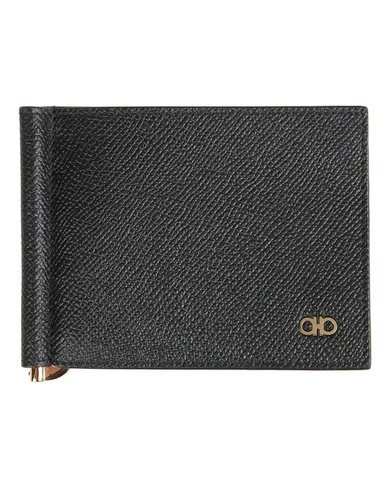 Ferragamo Portemonnaies Compact Wallet With Micro Gancio Texture grau Grau
