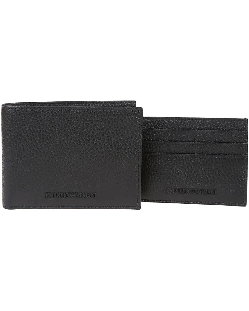 Emporio Armani Kleinleder Gift Box Wallet + Credit Carsd Holder Black schwarz Schwarz