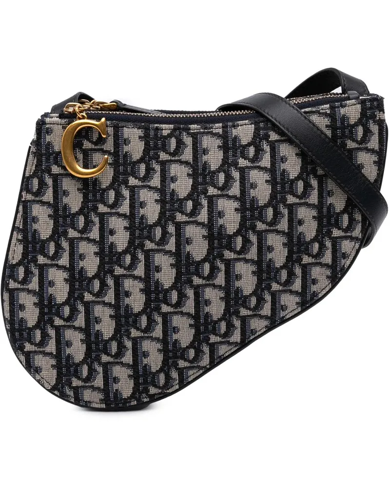 Dior Hobo Bags 2019 Oblique Canvas Saddle Triple Zip Crossbody blau Blau