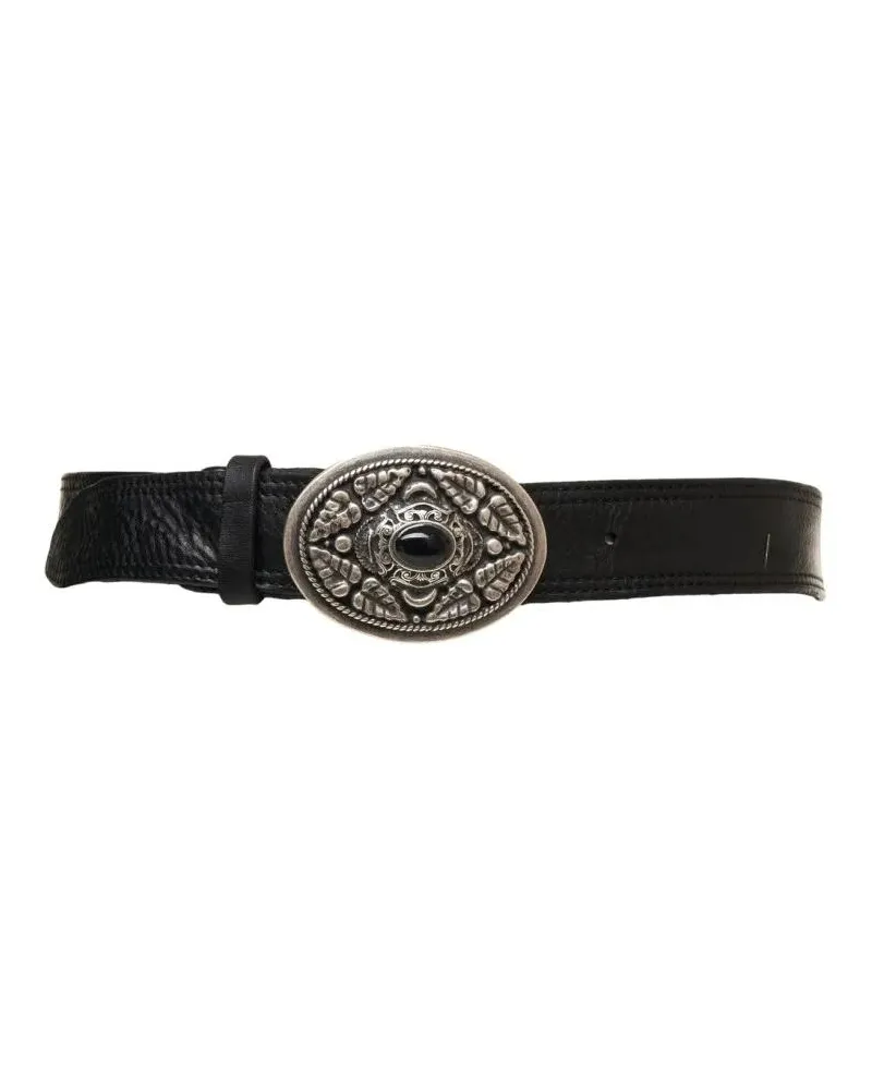 Campomaggi Gürtel Hammered Leather Belt With Ornate Silver Buckle schwarz Schwarz