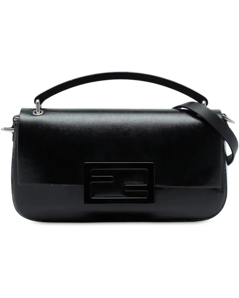 Fendi Hobo Bags Calfskin and Patent Baguette Phone Pouch Satchel schwarz Schwarz