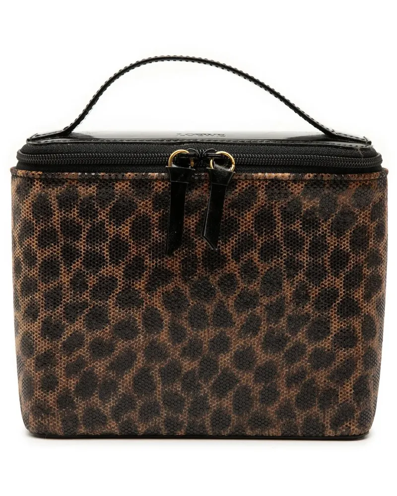 Loewe Kosmetiktaschen Perforated Leather Leopard Print Vanity Bag braun Braun