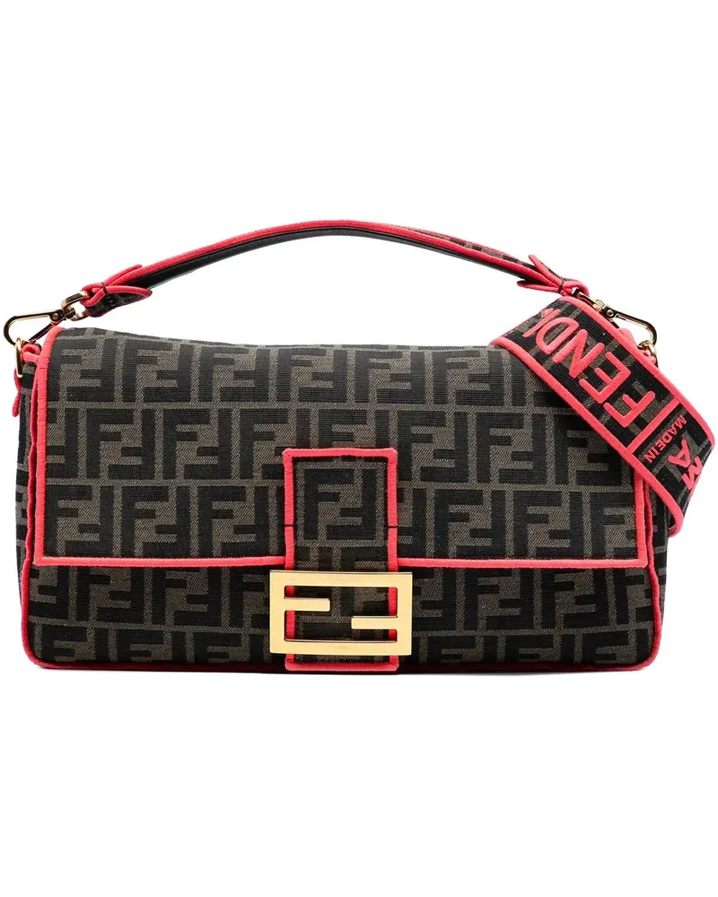 Fendi Hobo Bags Medium Zucca Canvas Fluo Trim Baguette Satchel braun Braun