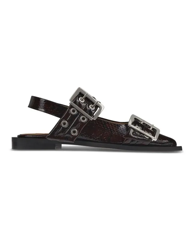 Ganni Slingback Brown Flat Shoes With Textured Upper rot Rot