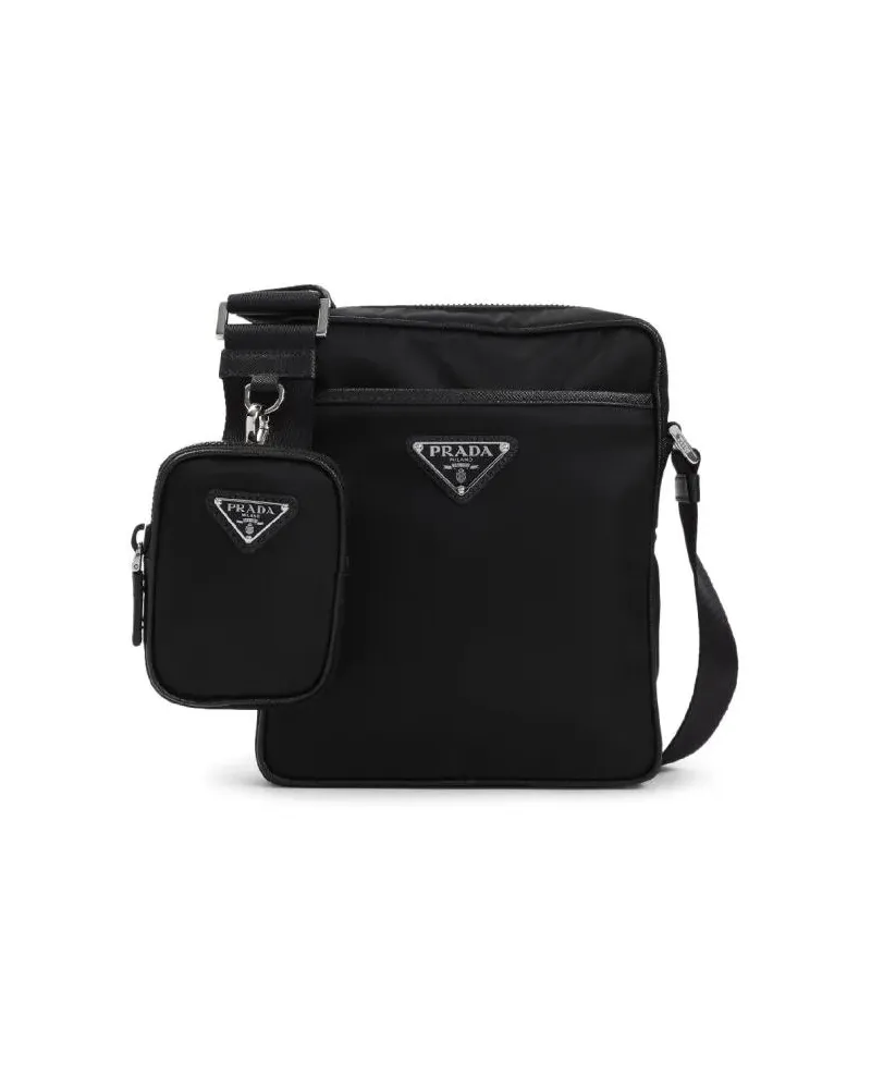 Prada Hobo Bags Rectangular Black Crossbody Bag With Detachable Po schwarz Schwarz