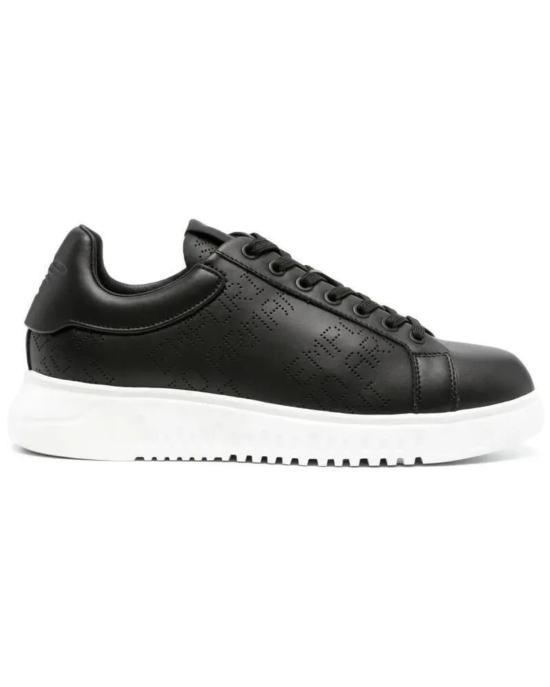 Emporio Armani Low-Top Sneaker Casual Black Leather Trainers schwarz Schwarz