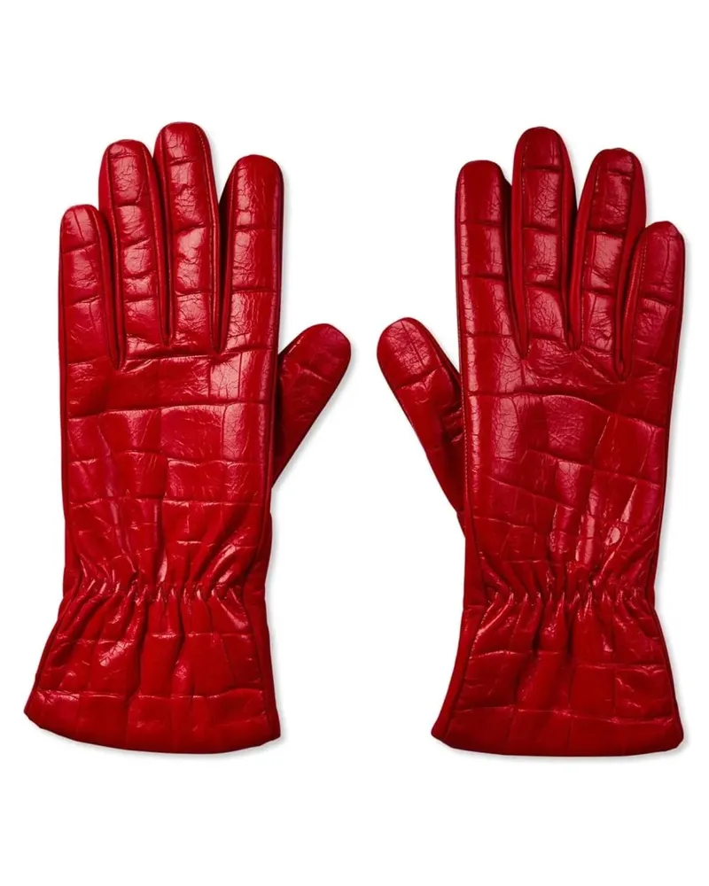 Bottega Veneta Handschuhe Croc Embossed Logo Leather Gloves rot Rot