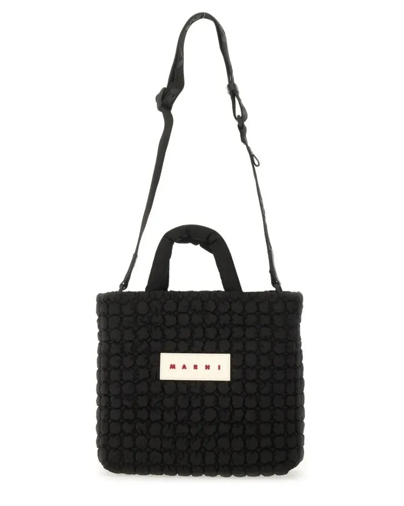 Marni Shopper & Totes Textured Small Tote Bag With Logo Patch schwarz Schwarz
