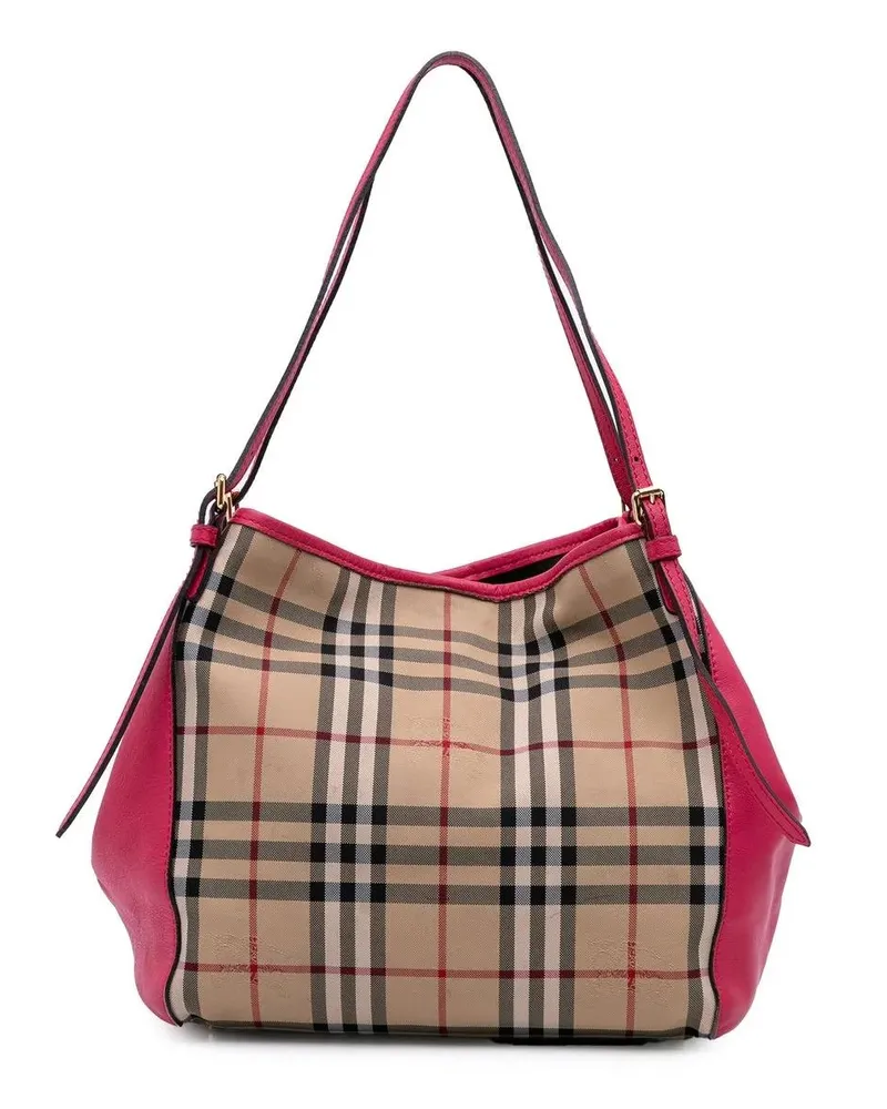 Burberry Shopper Small Haymarket Check Canvas and Leather Canterbur braun Braun