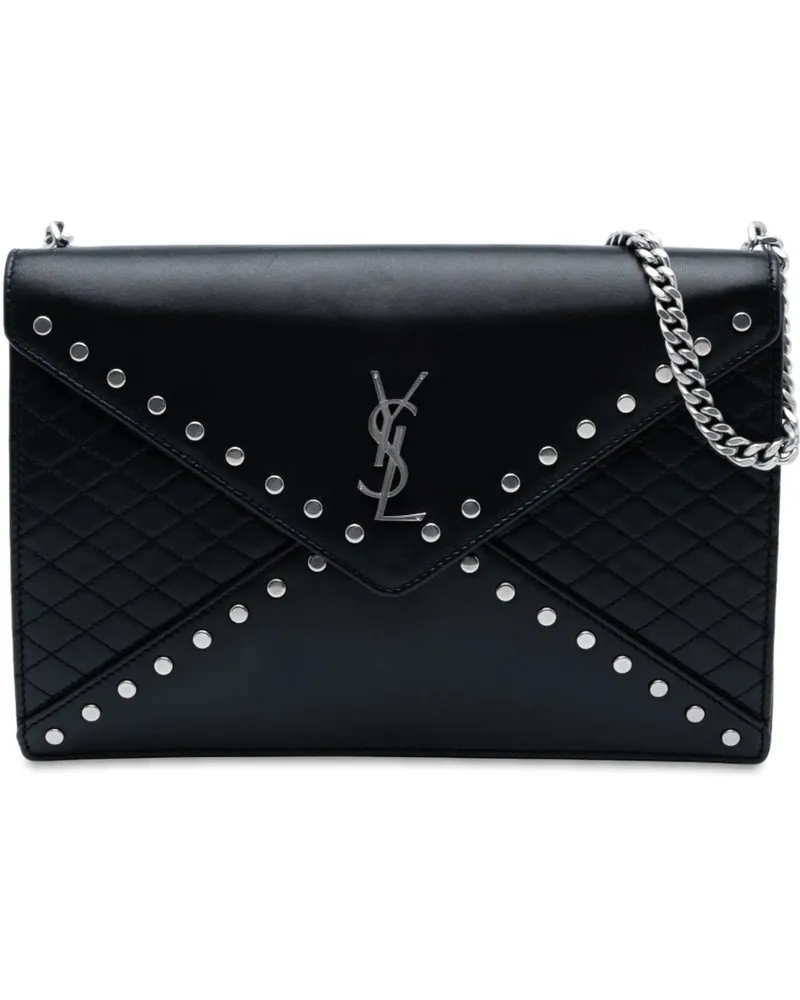 Saint Laurent Hobo Bags Quilted Lambskin Studded Monogram Gaby Shoulder Ba schwarz Schwarz