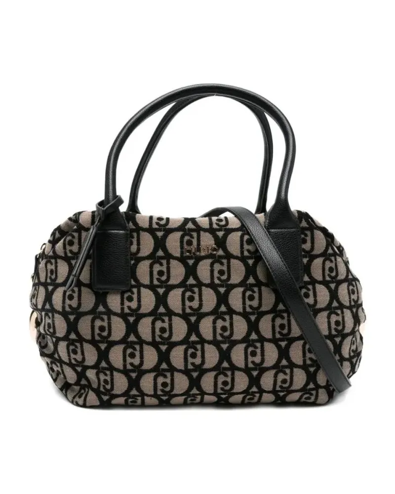 Liu Jo Hobo Bags Monogrammed Brown Fabric Shoulder Bag schwarz Schwarz