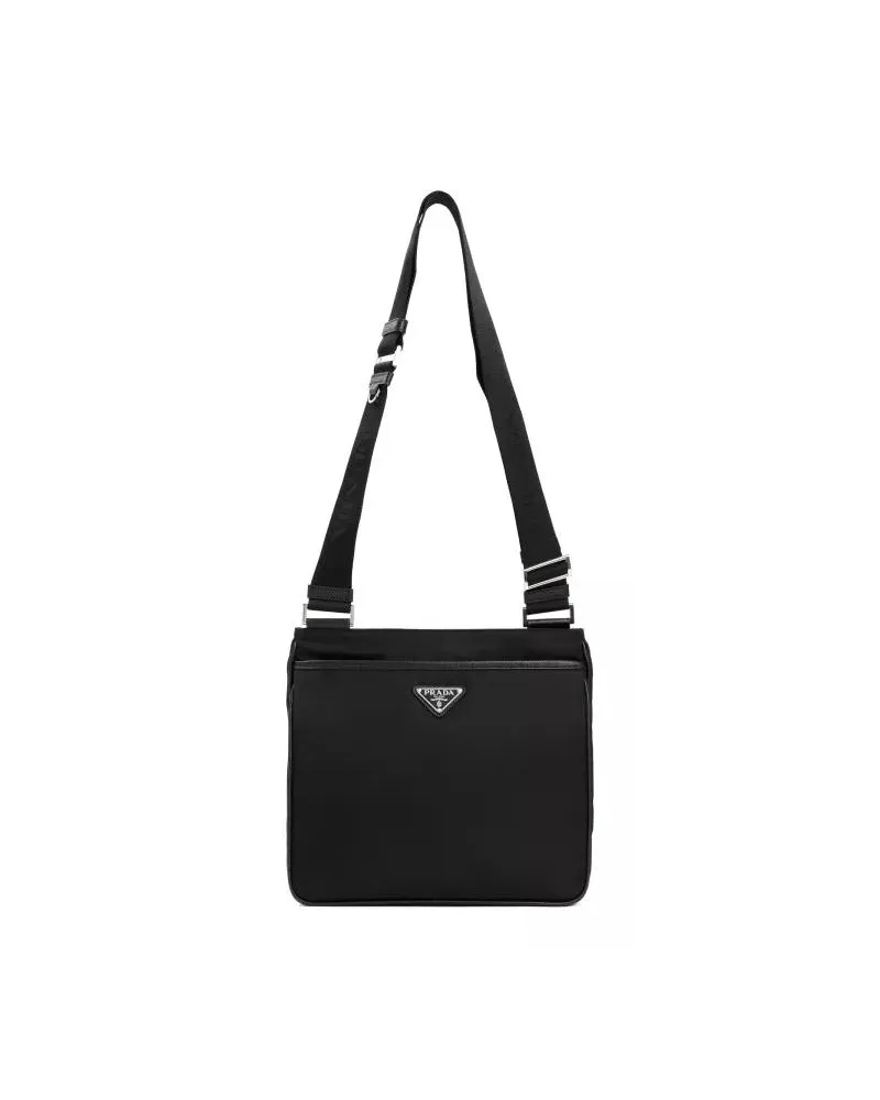Prada Hobo Bags Black Re-Nylon And Saffiano Shoulder Bag schwarz Schwarz