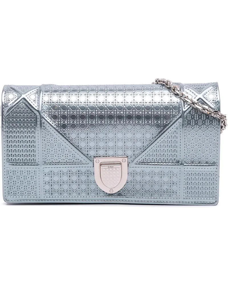 Dior Hobo Bags Metallic Patent Microcannage Diorama Wallet on Cha blau Blau