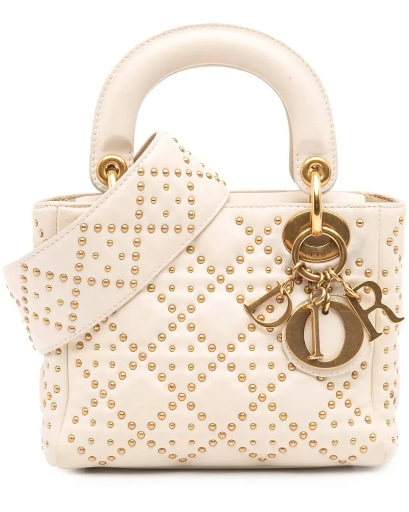 Dior Hobo Bags Mini Lambskin Cannage Studded Supple Lady Dior weiß Weiß