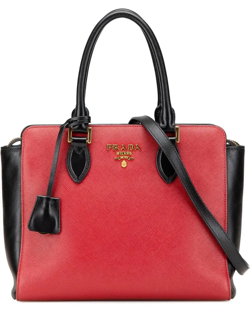 Prada Hobo Bags 2010-2024 Bicolor Soft Calf Trimmed Saffiano Satch rot Rot