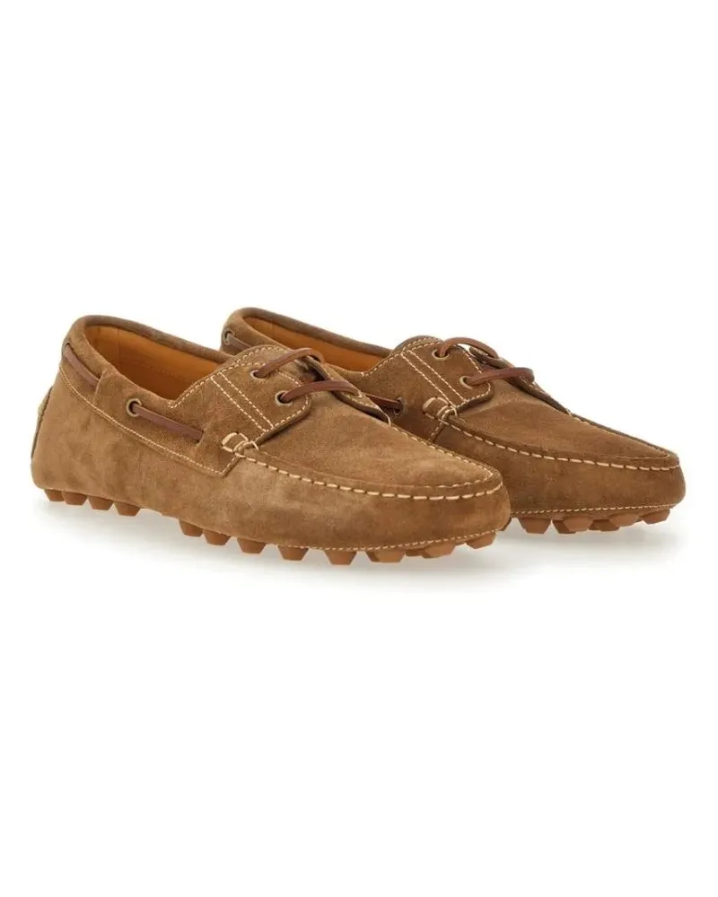 TOD'S Loafer Brown Suede Moccasin Shoes With Detailing braun Braun