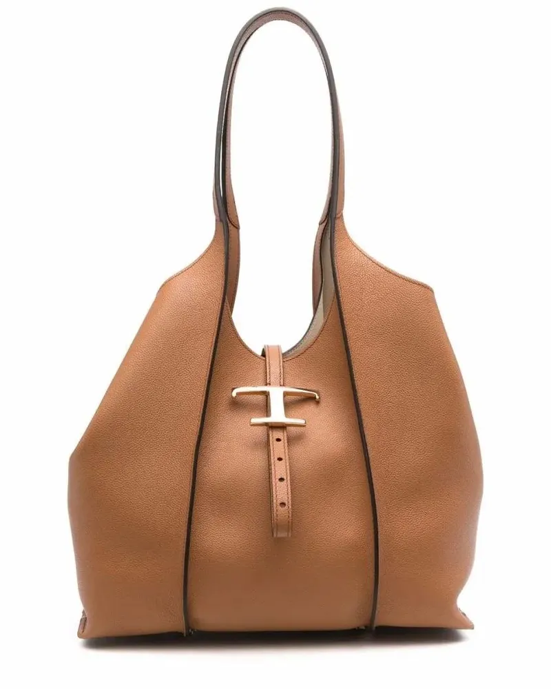 TOD'S Hobo Bags Spacious Brown Calfskin Shopper Bag With Gold-Tone braun Braun