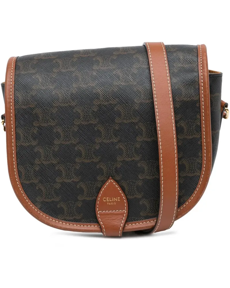 Celine Hobo Bags 2019 Medium Triomphe Coated Canvas Folco Crossbody braun Braun