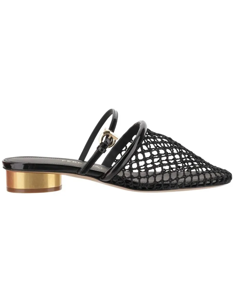 Ferragamo Slipper & Pantoletten Mesh And Leather Mules schwarz Schwarz