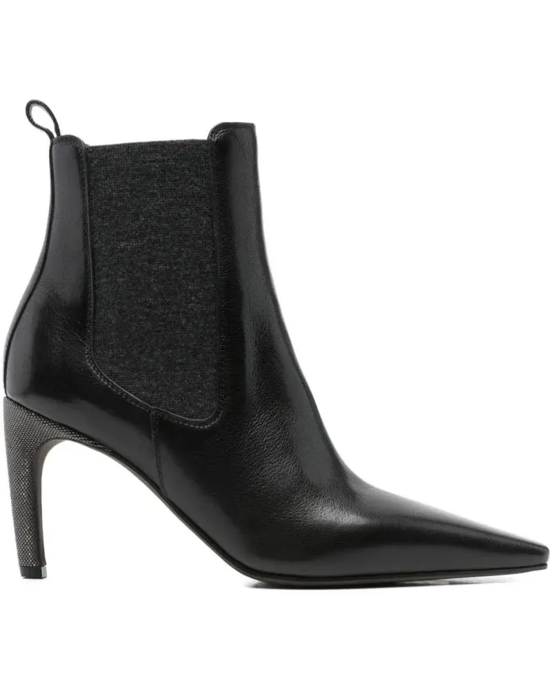 Brunello Cucinelli Stiefel Pointed Toe Leather Ankle Boots With Stiletto Heel schwarz Schwarz