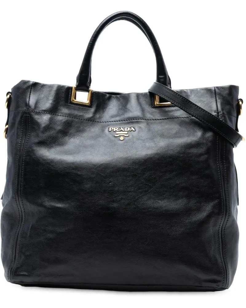 Prada Hobo Bags Glace Calf Open Convertible Tote schwarz Schwarz