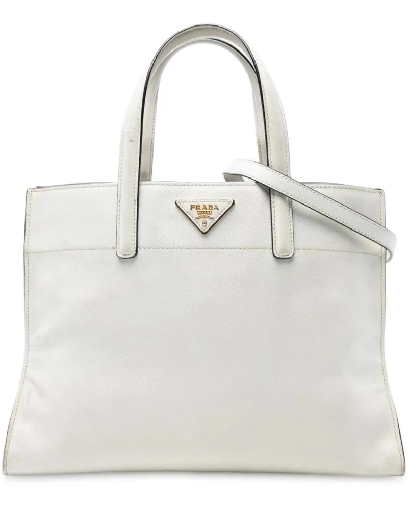 Prada Hobo Bags Saffiano Soft Triple Pocket Tote weiß Weiß