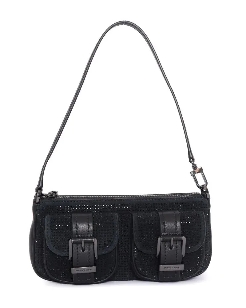 Michael Kors Hobo Bags Compact Black Cow Leather Pouchette With Zip Closu schwarz Schwarz