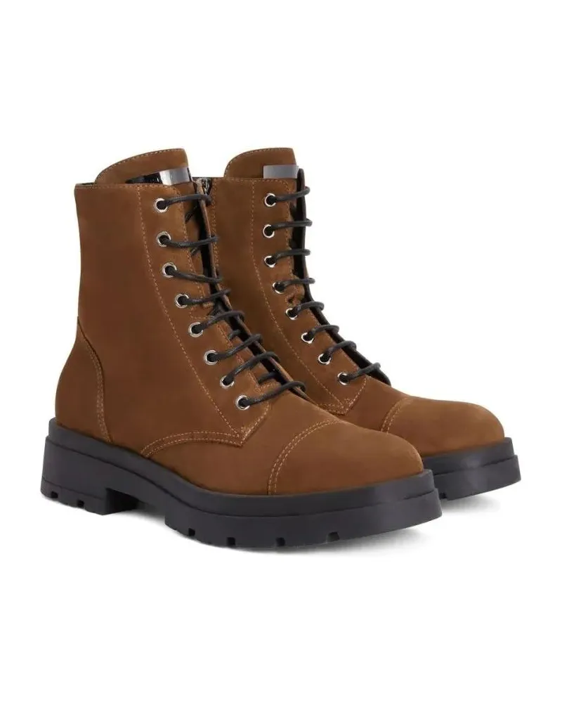 Giuseppe Zanotti Stiefel Lace-Up Brown Leather Ankle Boots With Side Zipper braun Braun