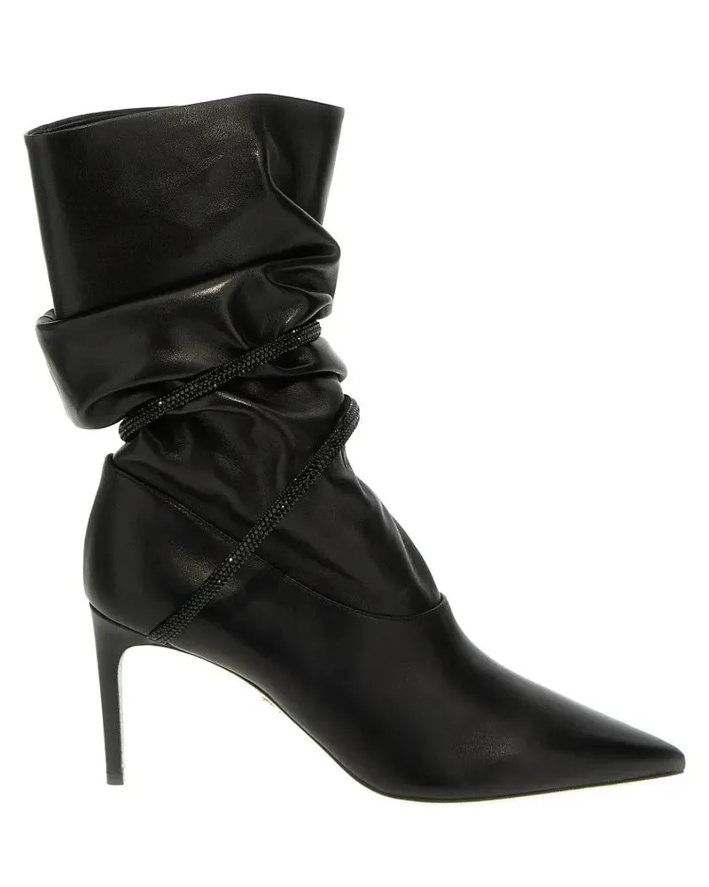 René Caovilla Stiefel Rhinestone Nappa Ankle Boots schwarz Schwarz