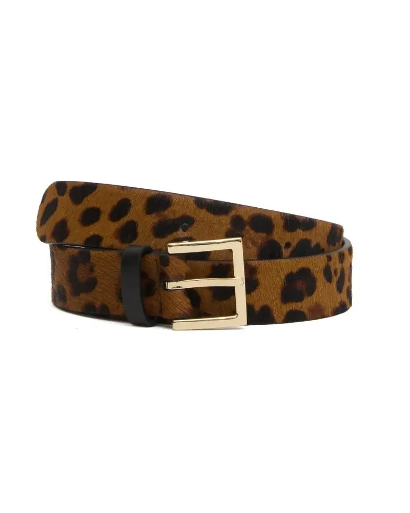 Orciani Gürtel Beige Leather Belt With Square Leopard Print Buckl schwarz Schwarz