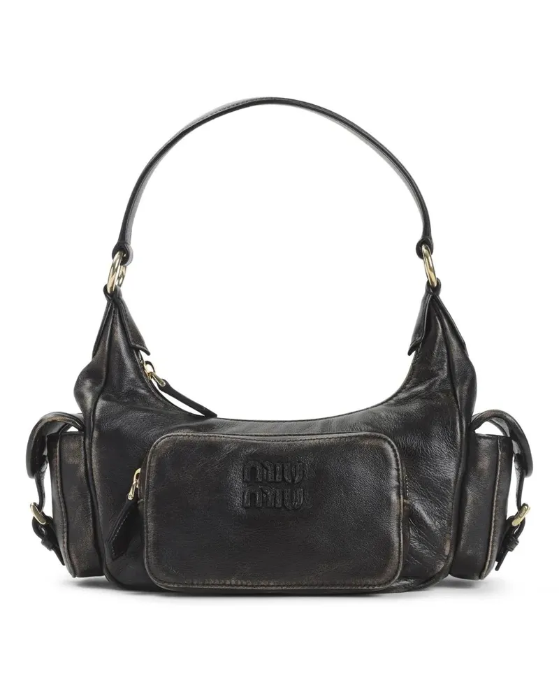 Miu Miu Hobo Bags Brown Lamb Leather Shoulder Bag schwarz Schwarz
