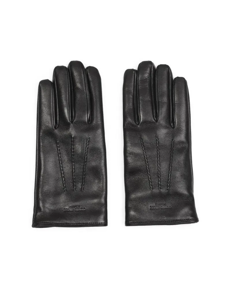 Giorgio Armani Handschuhe Black Leather Gloves grau Grau
