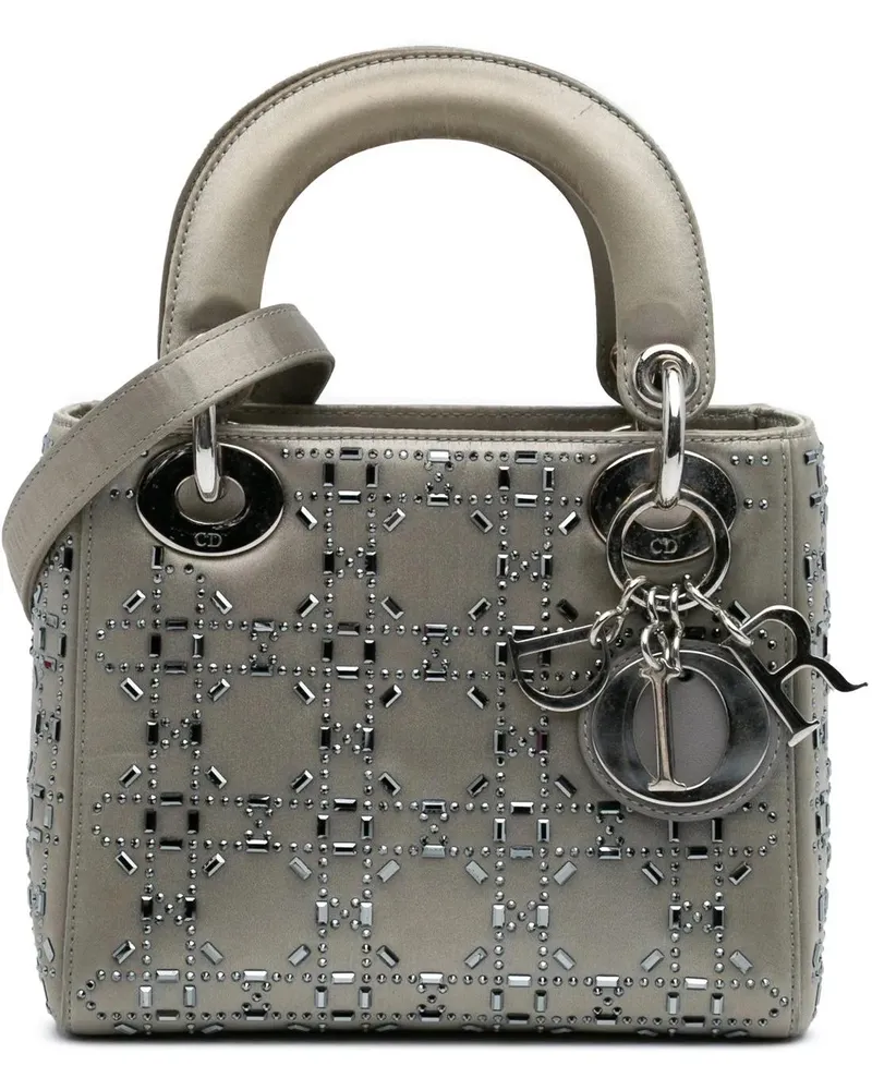 Dior Hobo Bags 2018 Mini Satin Cannage Strass Crystal Embellished grau Grau