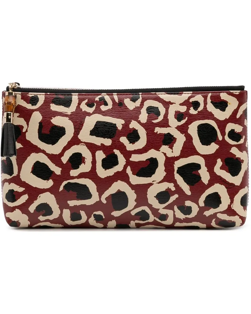 Gucci Clutches Leopard Print Leather Bamboo Clutch rot Rot