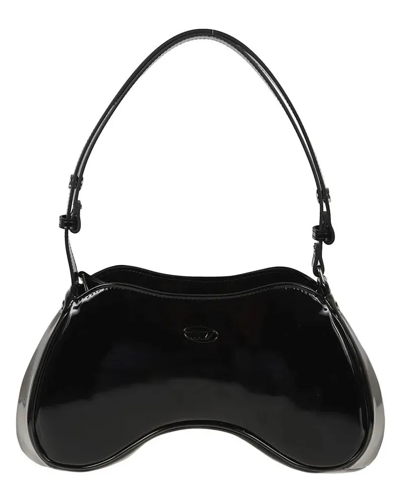 Diesel Hobo Bags High-Gloss Crossbody Shoulder Bag schwarz Schwarz