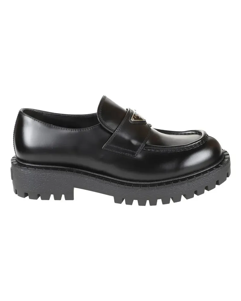 Prada Loafer Polished Black Leather Loafers With Chunky Rubber schwarz Schwarz