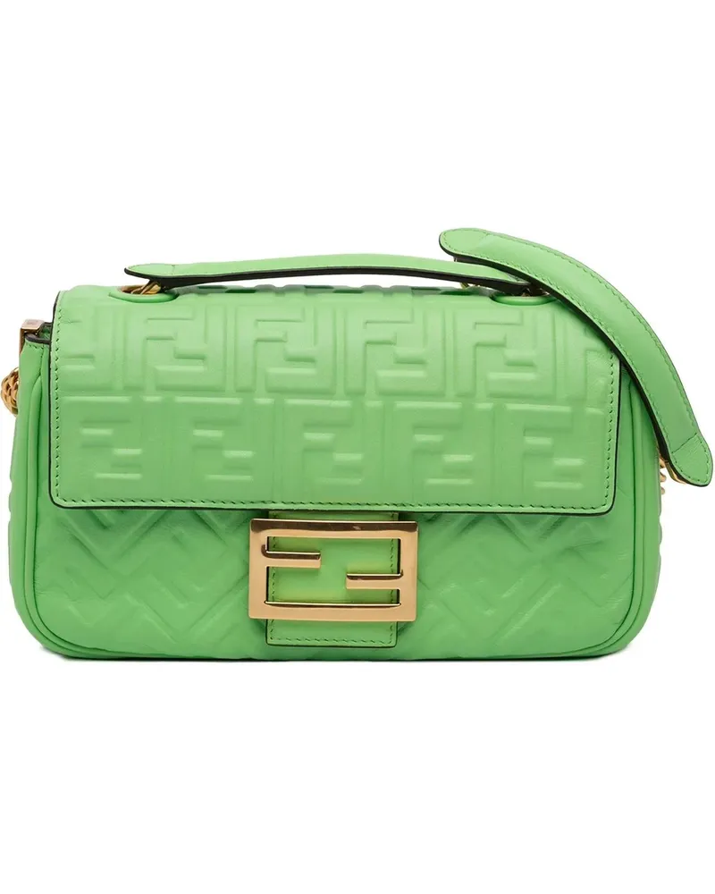 Fendi Hobo Bags Small FF Nappa Embossed Chain Midi Baguette grün Grün