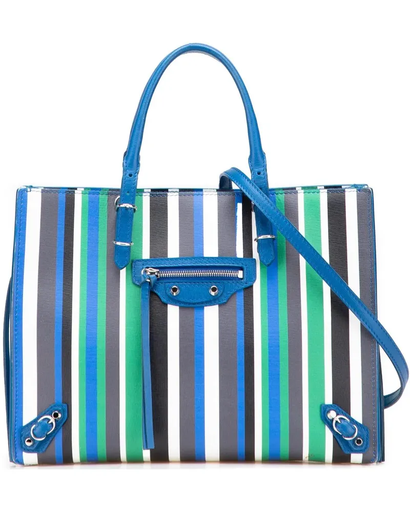 Balenciaga Hobo Bags Mini Leather Striped Papier A6 Zip Around Satchel blau Blau