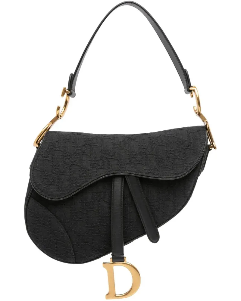 Dior Hobo Bags Oblique Canvas Saddle Bag schwarz Schwarz