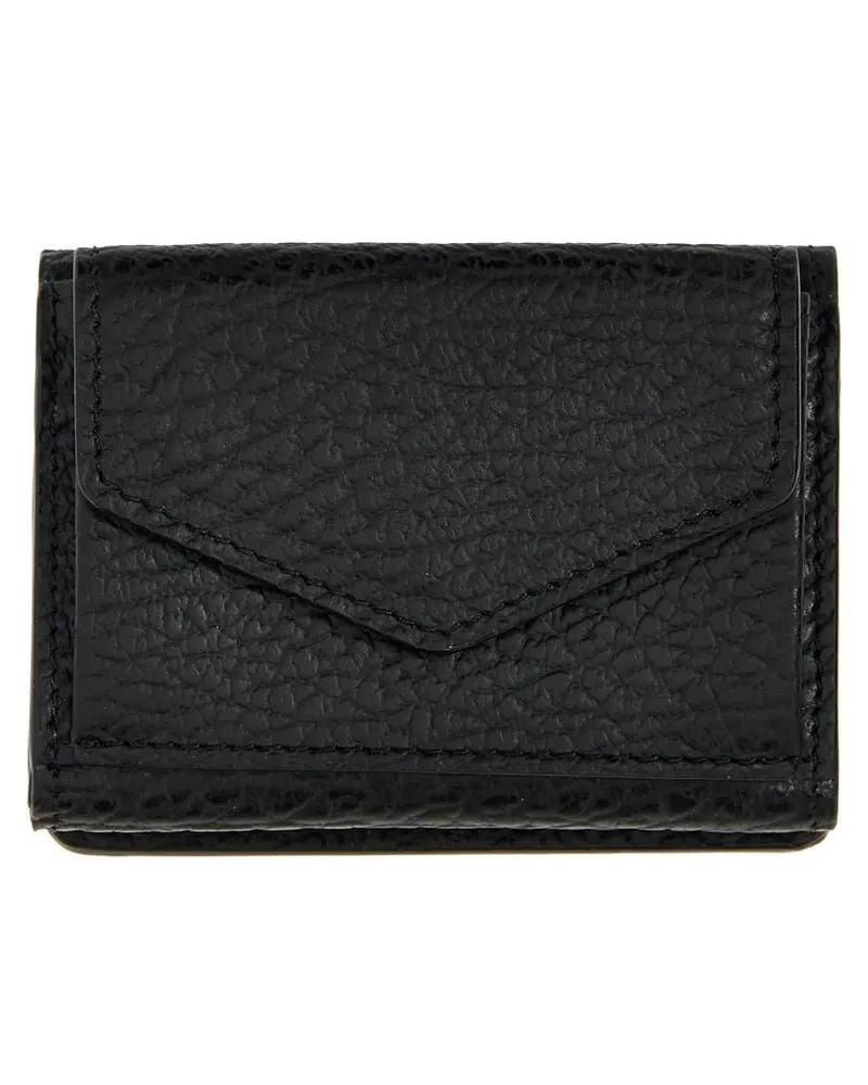 Maison Margiela Portemonnaies Compact Black Leather Wallet schwarz Schwarz