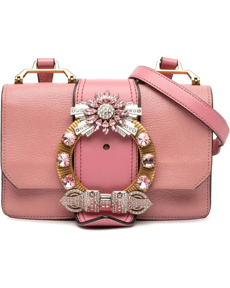 Miu Miu Hobo Bags Goatskin Madras Soft Calf Crystal Embellished Cros rosa Gold