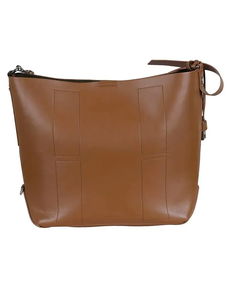 Hogan Hobo Bags Brown Leather Hobo Bag With Design braun Braun