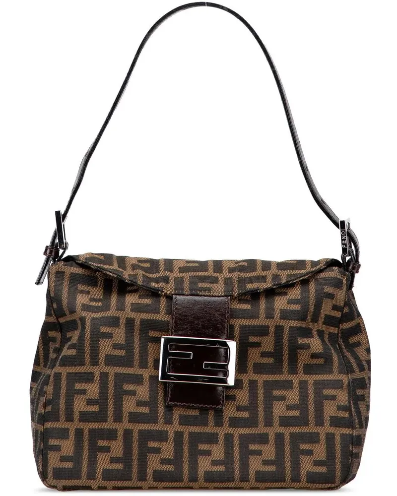 Fendi Hobo Bags Zucca Canvas Double Flap Shoulder Bag braun Braun